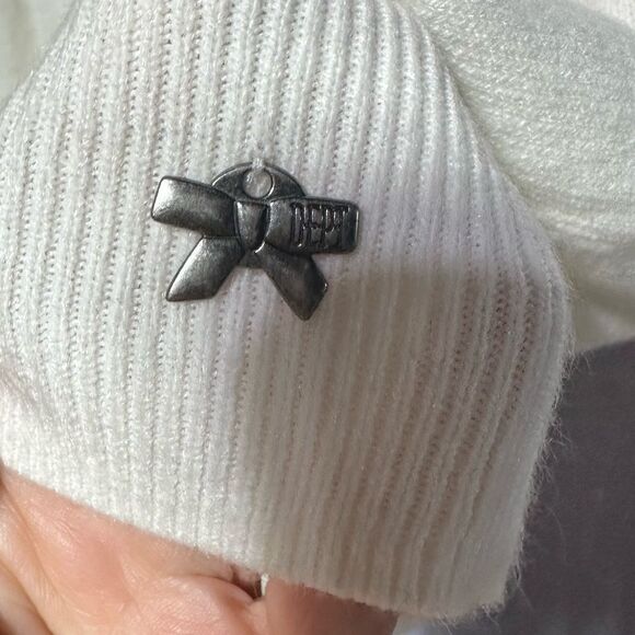 NWOT Cream Luxe Cardigan With Black Bow & Scalloped Trim Size Large - Picture 11 of 15